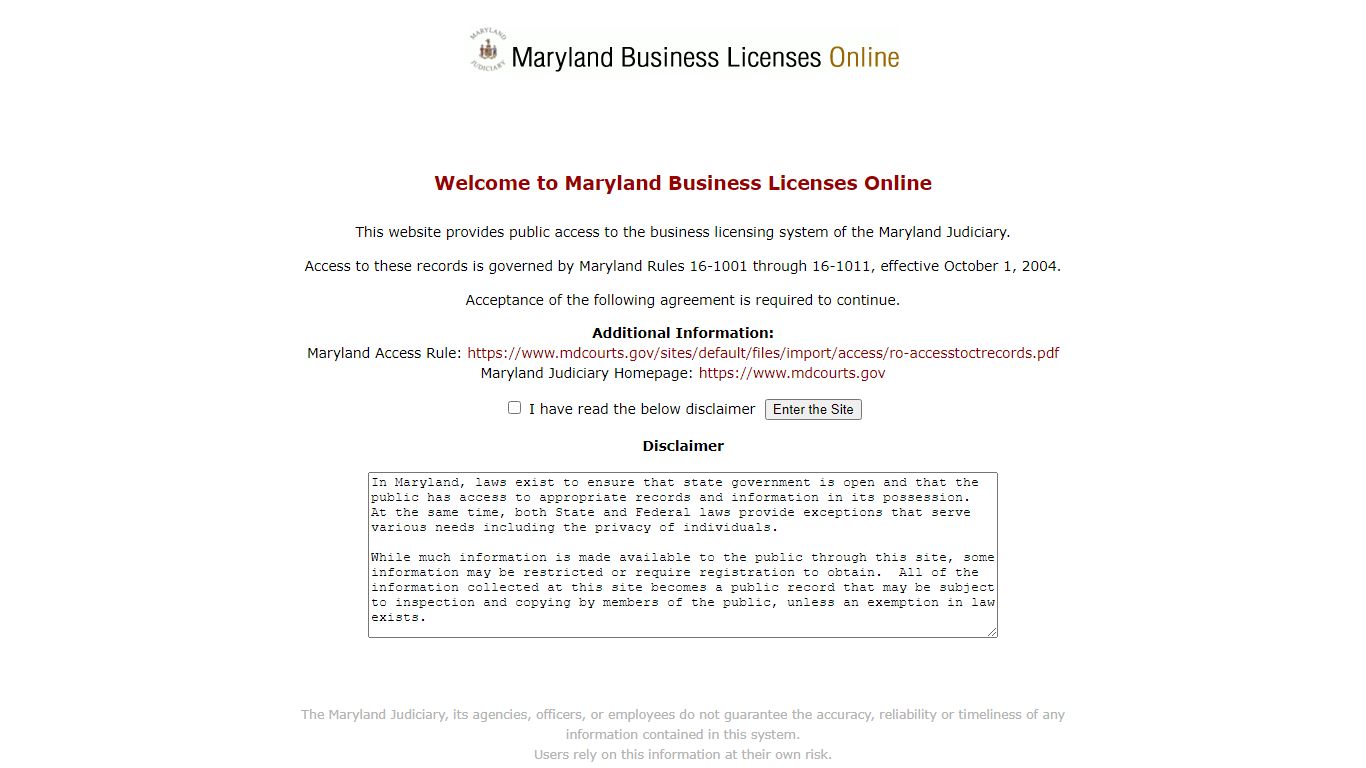 Maryland Judiciary Business Licenses Online - mdcourts.gov